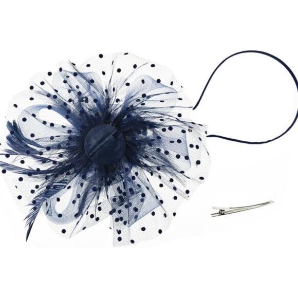 Fascinators Hat Flower Mesh Ribbons Feathers on a Headband and a Clip - Picture 6 of 7